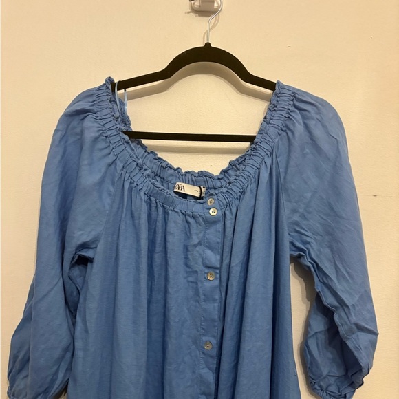 Zara Blue Long Sleeve Dress with Ruffle Detail - Picture 3 of 3